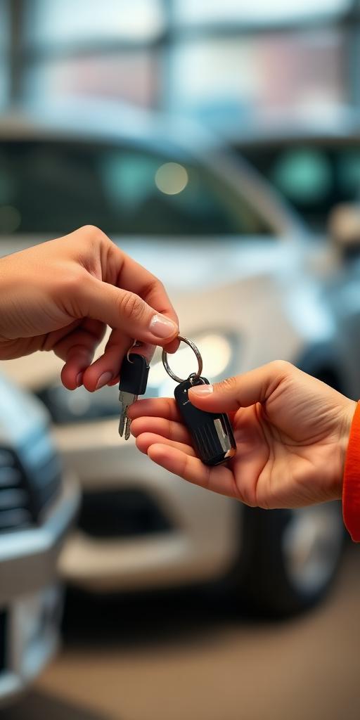 New car keys being handed over at a dealership